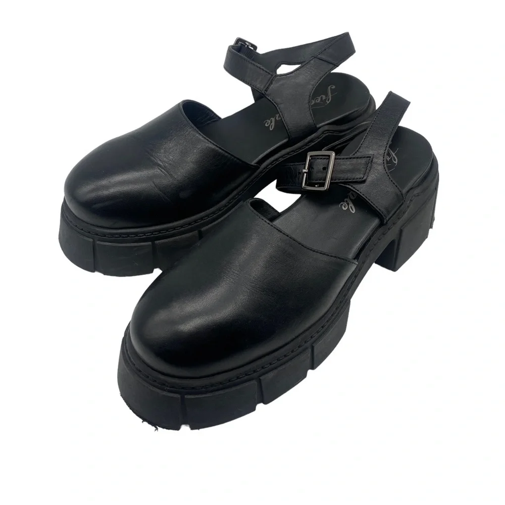 Free People Milan Mary Jane Black Leather Chunky Size 37.5 - Picture 3 of 7
